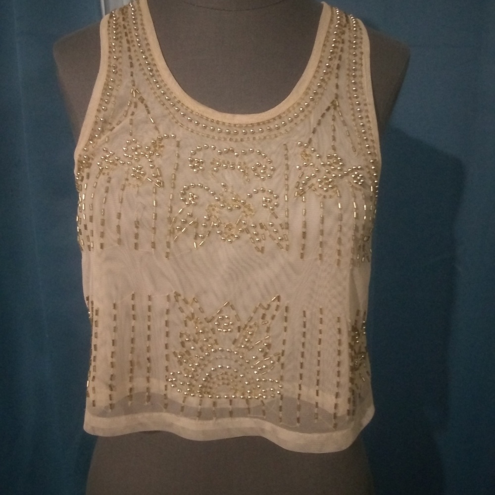 Cream and Gold  tank crop top